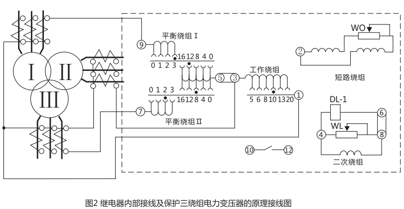 DCD-2A型差动继电器内部接线以及接线原理图