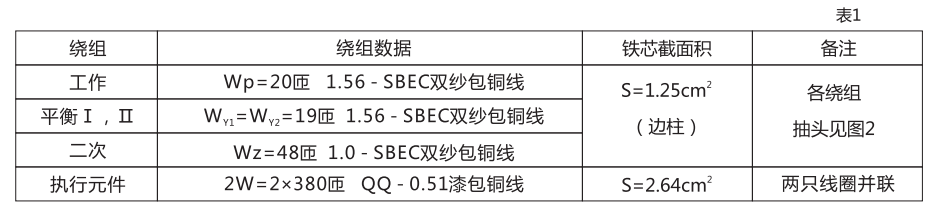 继电器的绕组数据