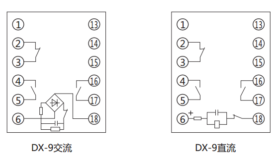 DX-9闪光信号继电器内部接线及外引接线图
