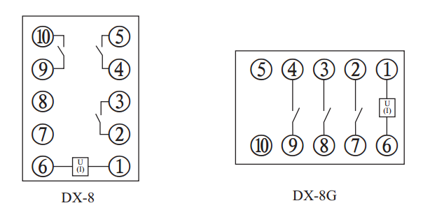 DX-8G信号继电器内部接线及外引接线图