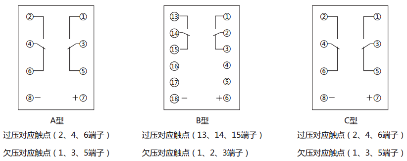 JCDY-2A/220V直流电压继电器内部接线及外引接线图(背视图)