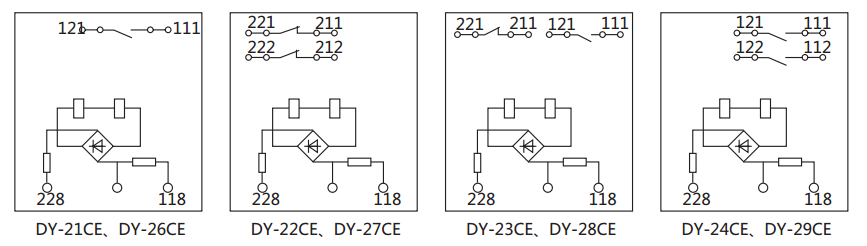 DY-28CE电压继电器内部接线及外引接线图
