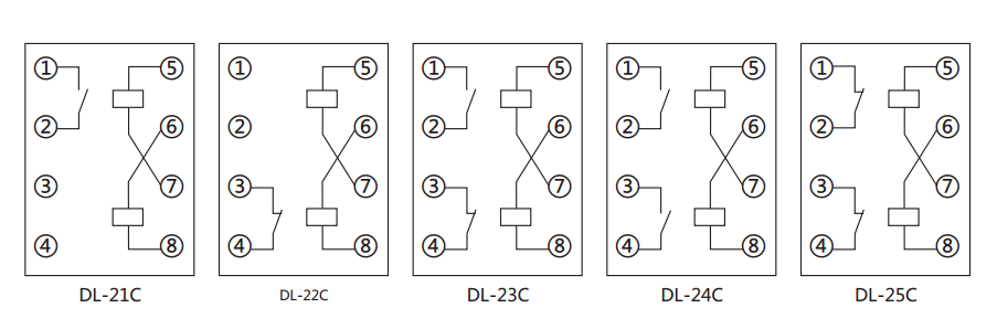 DL-21C系列电流继电器内部接线及外引接线（正视图）