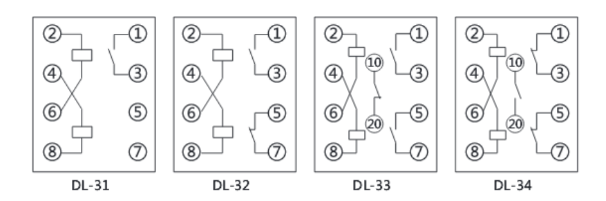 DL-31系列电流继电器内部接线图 ( 背视 )