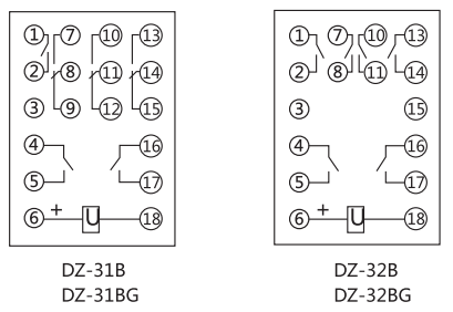 DZ-31B中间继电器中间继电器内部接线图及外引接线图(正视图)
