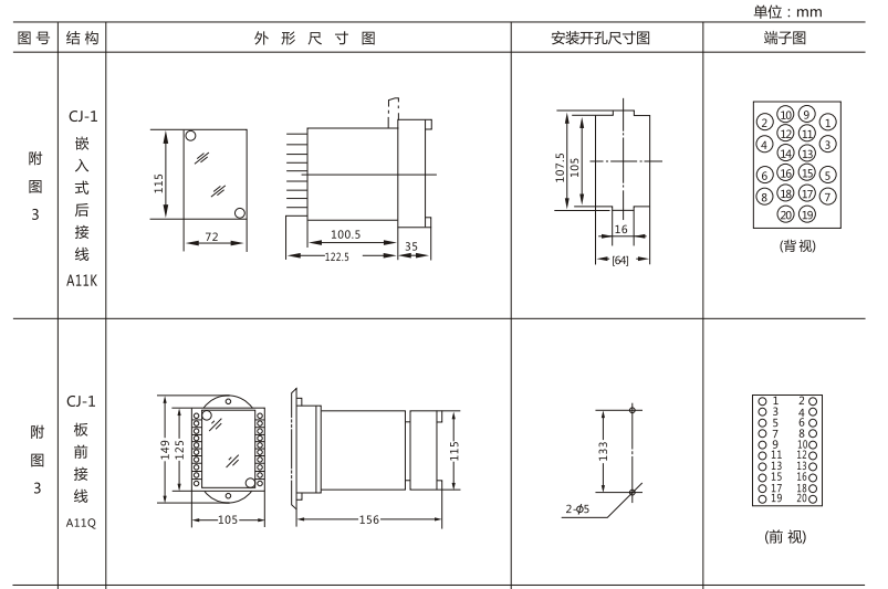 JSW-34静态双位置继电器外形及开孔尺寸图1