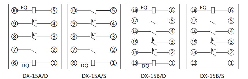 DX-15A/S信号继电器内部接线及外引接线图