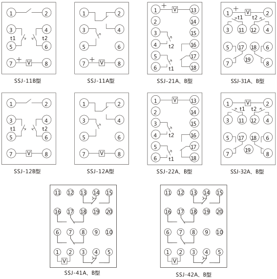 SSJ-42A静态时间继电器内部接线及外引接线图(正视图)图片
