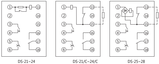 DS-27时间继电器内部接线及外引接线图(正视图)