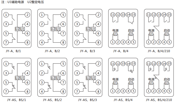 JY-B/4集成电路电压继电器内部接线及外引接线图