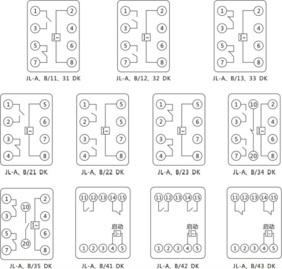 JL-A、B/33 DK无辅源电流继电器内部接线及外引端子图（正视图）