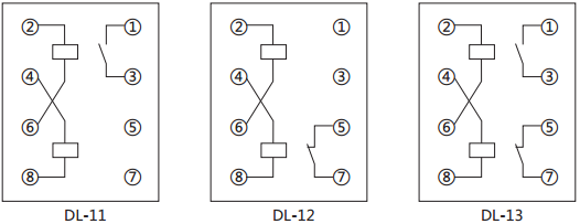 DL-13电流继电器内部接线及外引接线图(背视图)