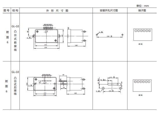 GL-21/10过流继电器外形结构及安装尺寸图片