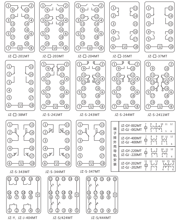 JZ-S-244MT跳位、合位、电源监视中间继电器内部接线图