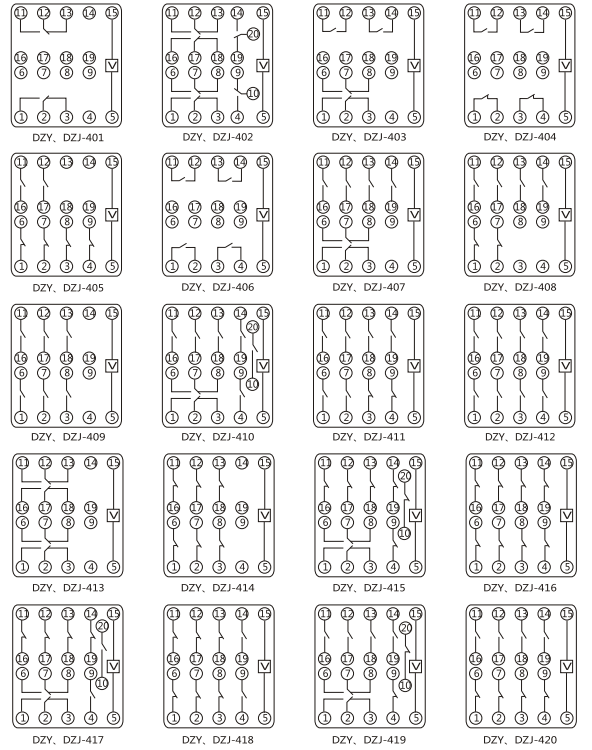 DZY（J)-426导轨式中间继电器内部端子外引接线图(正视)