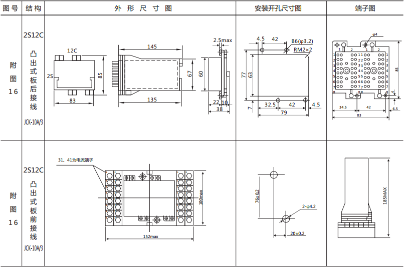 BZS-17延时中间继电器外形及开孔尺寸