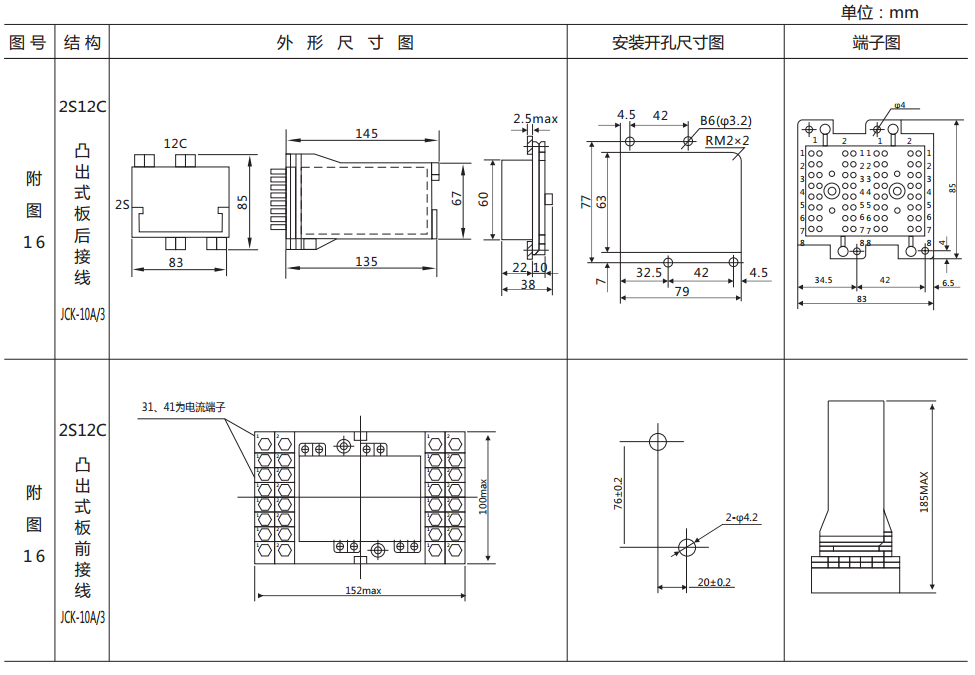 DZ-700E/2610中间继电器外形及开孔尺寸