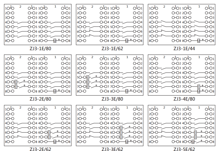 ZJ3-1E/80快速中间继电器内部接线图及外引接线图