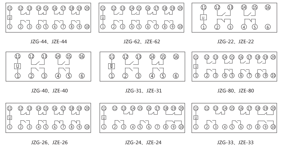 JZE-33卡轨式静态中间继电器内部端子外引接线图