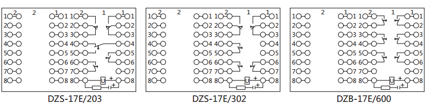 DZS-17E/600延时中间继电器内部接线及外引接线图（背视）