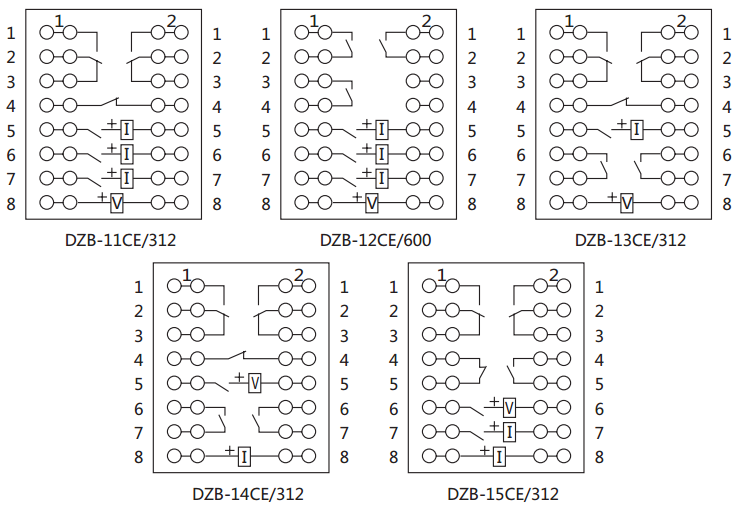 DZE-15CE/312保持中间继电器内部接线图及外引接线图