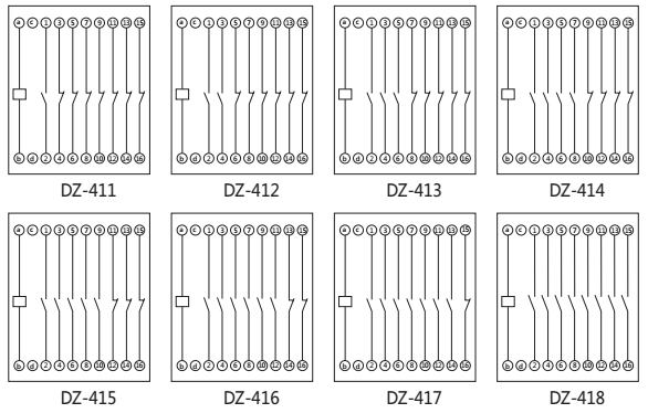 DZ-416中间继电器内部接线图以及外引接线图